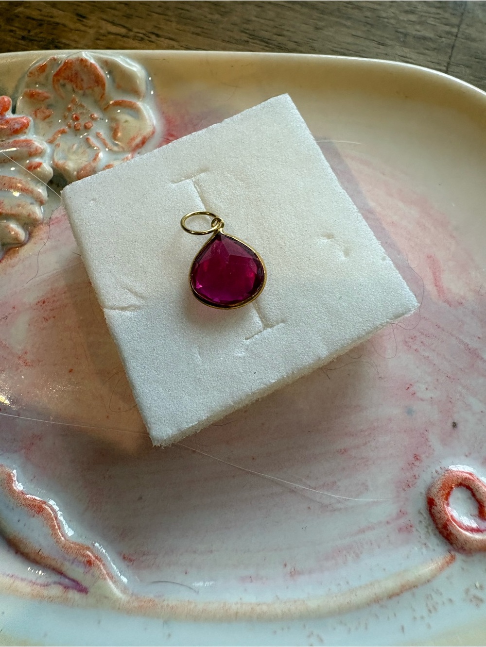 14k Gold-Trim Ruby Teardrop Pendant Charm